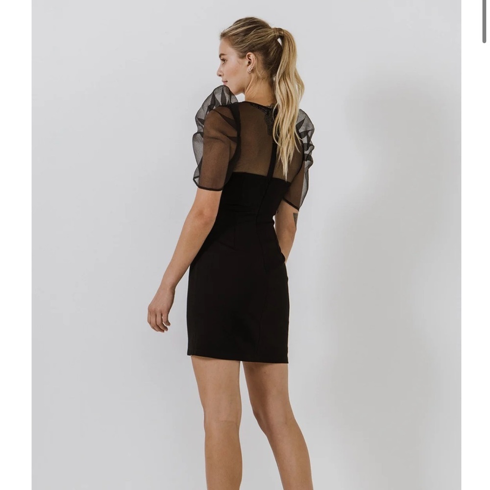 Endless Rose Black Organza Knit Stretch Mini Dress Small NWT - Picture 2 of 4